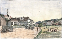 Langnau  Restaurant Au um 1880 Aquarell, unbekannter Kuenstler