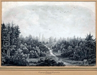 Langenberg  Eingang Tierpark Langenberg (zur Eroeffnung?) Aquatinta, 1869, Kuenstler unbekannt