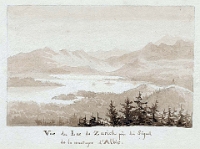 Albis  Vue du lac de zurich près du signal de la montagne d'albis Aquarell um 1800 unbekannter Kuenstler