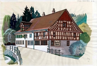 Loewen Unteralbis  Restaurant Loewen Unteralbis, Langnau Gouache von Gallus Rutz 1973