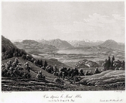 Albis  Vue depuis de mont albis vers le lac de zoug et rigi, um 1810 Umrissradierung von Heinrich Keller