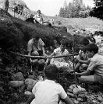 1965  Rigischulreise. Erich Haldi, Annemarie Marty, Stefan Wild, Jürg Benz